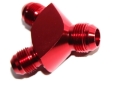 Picture of EMUSA AN10 10-AN Male to 2X AN8 8-AN Male 3-Way Y-Block Red Fitting Adapter New