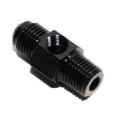 (one) Black 6AN Male to 1/4NPT Male Fitting Adapter + 1/8NPT Pressure/Temp Port
