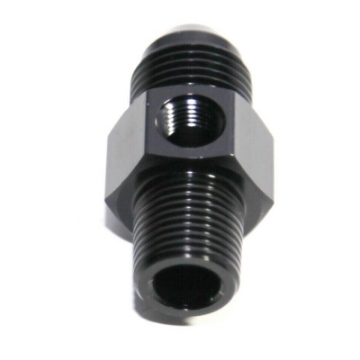(one) Black 8AN to Male 3/8NPT Straight Fitting+1/8NPT Pressure/Temp Port